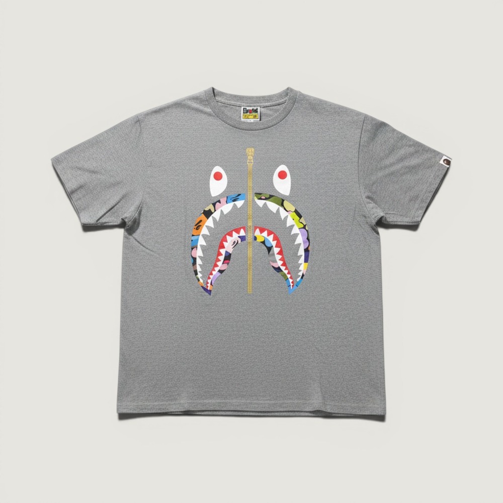 A Bathing Ape T-Shirt Shark Face Zipper Grey XL‎